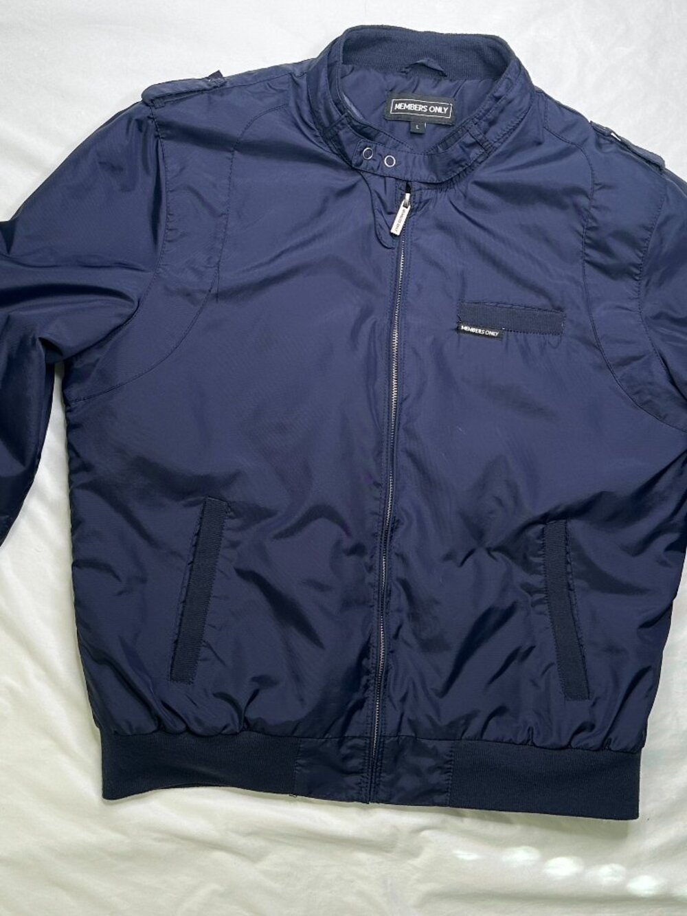 Vintage Members Only Bomber Jacket Mens Large Blue Quilted Lined
